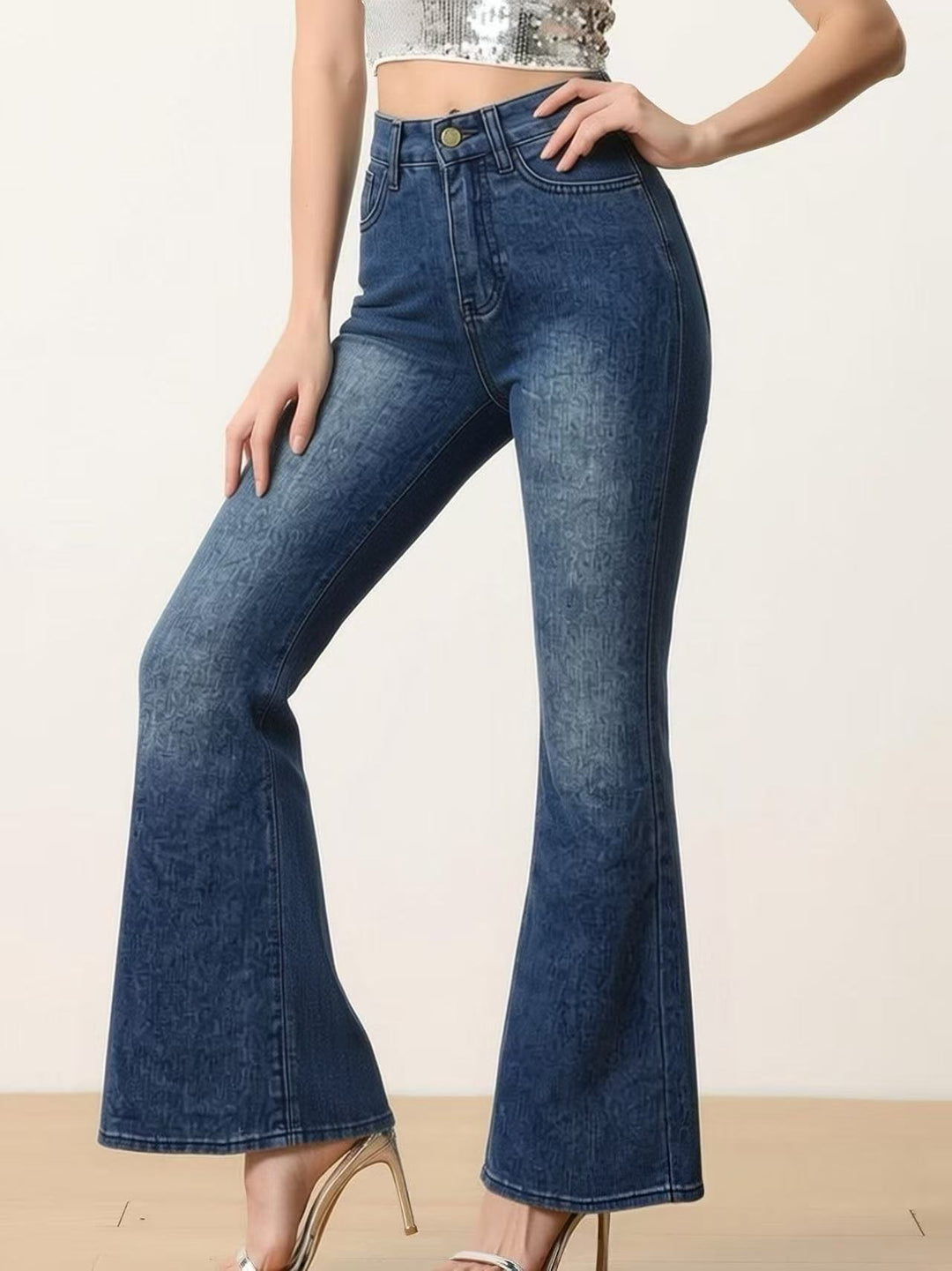 Damen Flared Jeans mit hohem Bund und einzigartigem Strukturdesign Drune