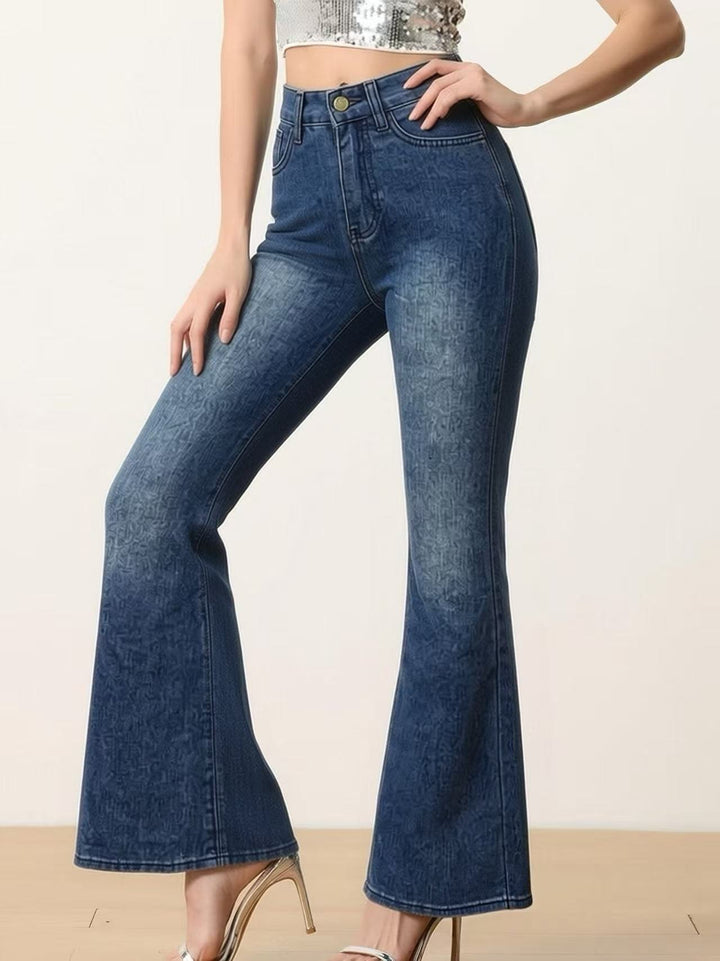 Damen Flared Jeans mit hohem Bund und einzigartigem Strukturdesign Drune