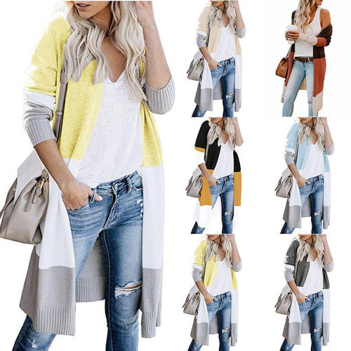 Damen Langlebiger, modischer Strickcardigan mit offenem Schnitt und kontrastierenden Farbpartien Drune