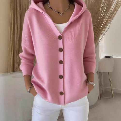 Damen Kapuzenstrickjacke mit Praktischen Knopfdetails und Lässigem Schnitt Drune