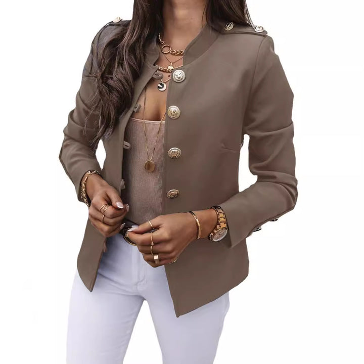Damen nan militärischer Blazer mit Stehkragen und dekorativen Goldknöpfen Drune