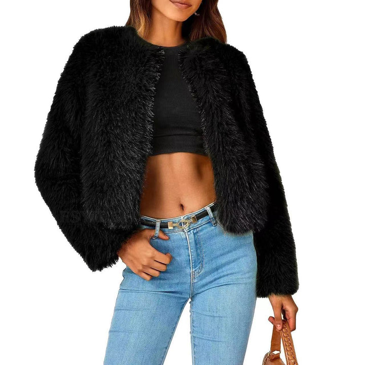 Damen Fleecejacke mit luxuriösem Fell-Design und voluminösen Ärmeln Drune