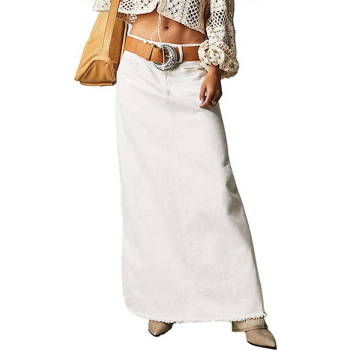 Damen Maxirock aus schwarzem Denim mit seitlichen Taschen und lässigem Schnitt Drune