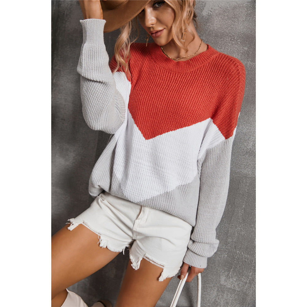 Damen modischer Strickpullover mit auffälligem V-Ausschnitt und grafischem Design Drune