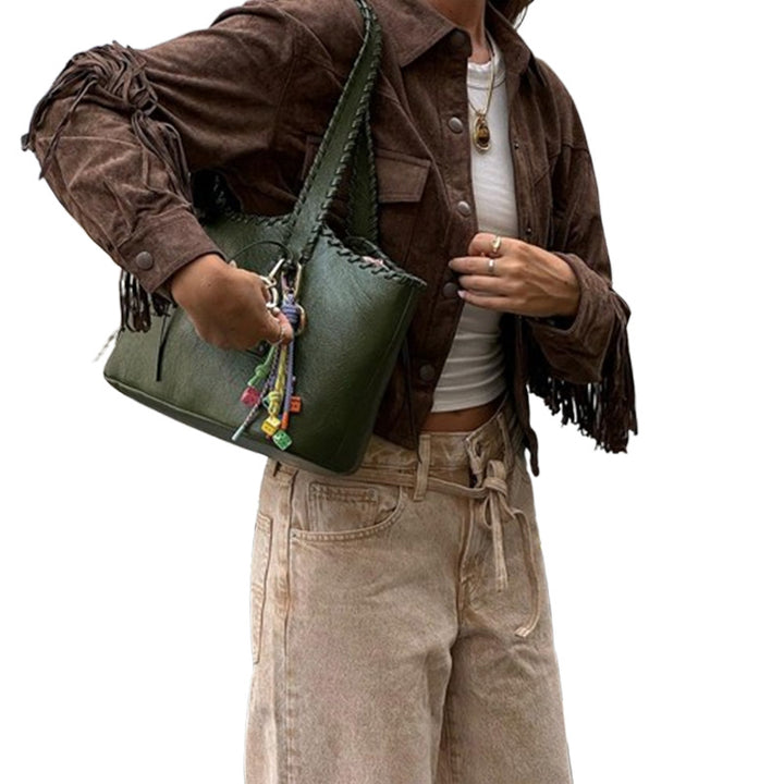 Damen lässige Wildlederjacke mit Fransen und Taschen Drune
