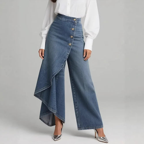 Damen Denim-Rock mit asymmetrischem Schnitt und Knopfdetails Drune