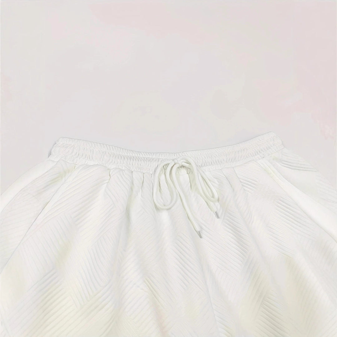 Damen lässiges Set mit strukturiertem Oberteil und Shorts Drune