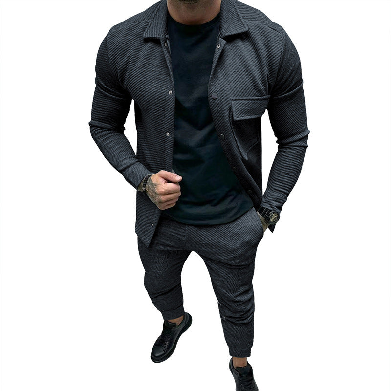 Herren nan feinstrukturiertes Hemdjacke- und Jogginghose-Set aus Sweat mit schmaler Passform Drune