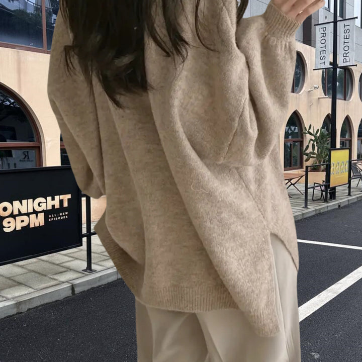 Damen Oversized Strickpullover mit weichem Fleece-Material und modernen Schnittelementen Drune