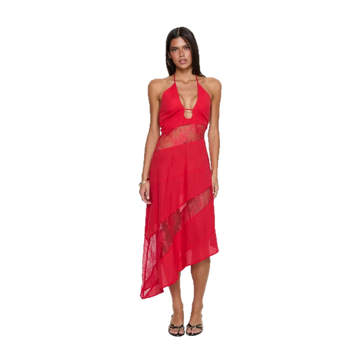 Damen Halterkleid mit transparenten Einsätzen und asymmetrischem Saum Drune