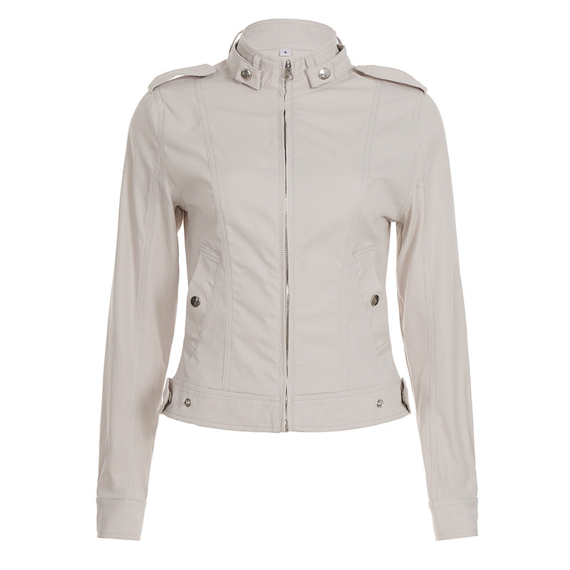 Damen nan taillierte Kurzjacke mit Stehkragen, Epauletten, Taillenriegeln und durchgehendem Reißverschluss Drune