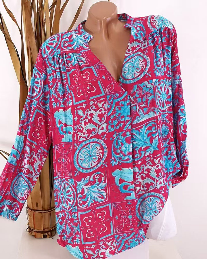 Damen Bluse mit floralem Ornamentmuster und lässigem Schnitt Drune