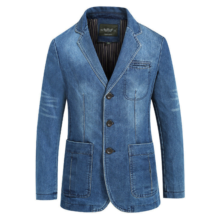 Herren nan legerer Baumwoll-Blazer mit Knopfleiste, aufgesetzten Taschen und gestreiftem Innenfutter Drune