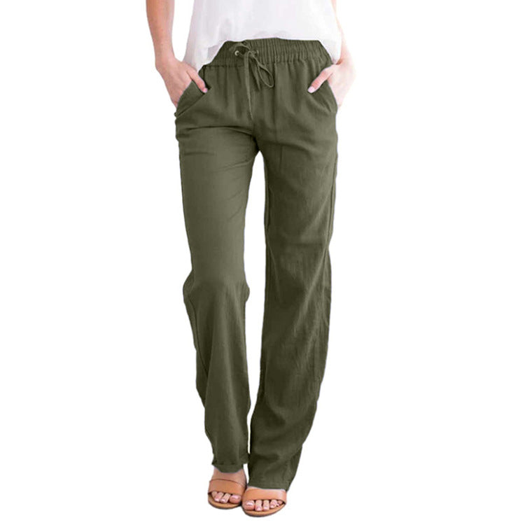 Damen nan leichte Leinenhose mit elastischem Bund und weitem Bein Drune