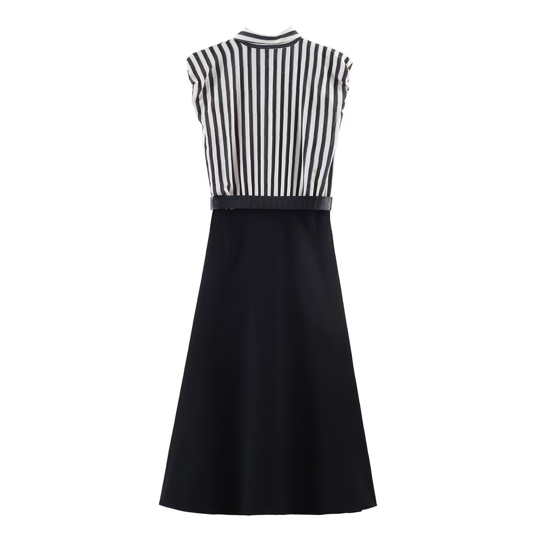 Damen Jumpsuit mit elegantem Streifenmuster und dekorativem Gürtel Drune