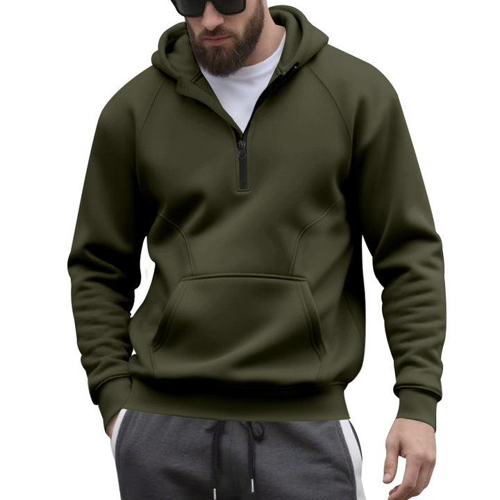 Herren nan Halbzip-Kapuzenpullover im minimalistischen Softshell-Look mit Kängurutasche und Raglanärmeln Drune