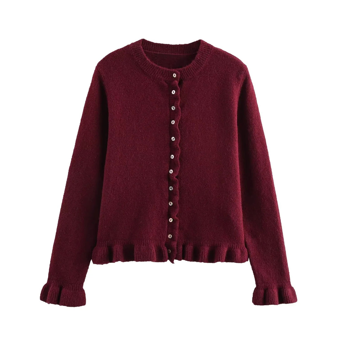 Femme Rüschensaum Knopfleiste Cardigan Drune