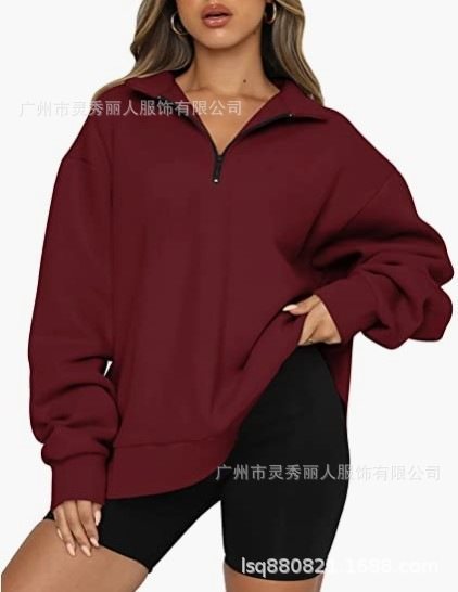 Damen Sportlicher Sweater mit Halbreißverschluss und oversized Passform Drune