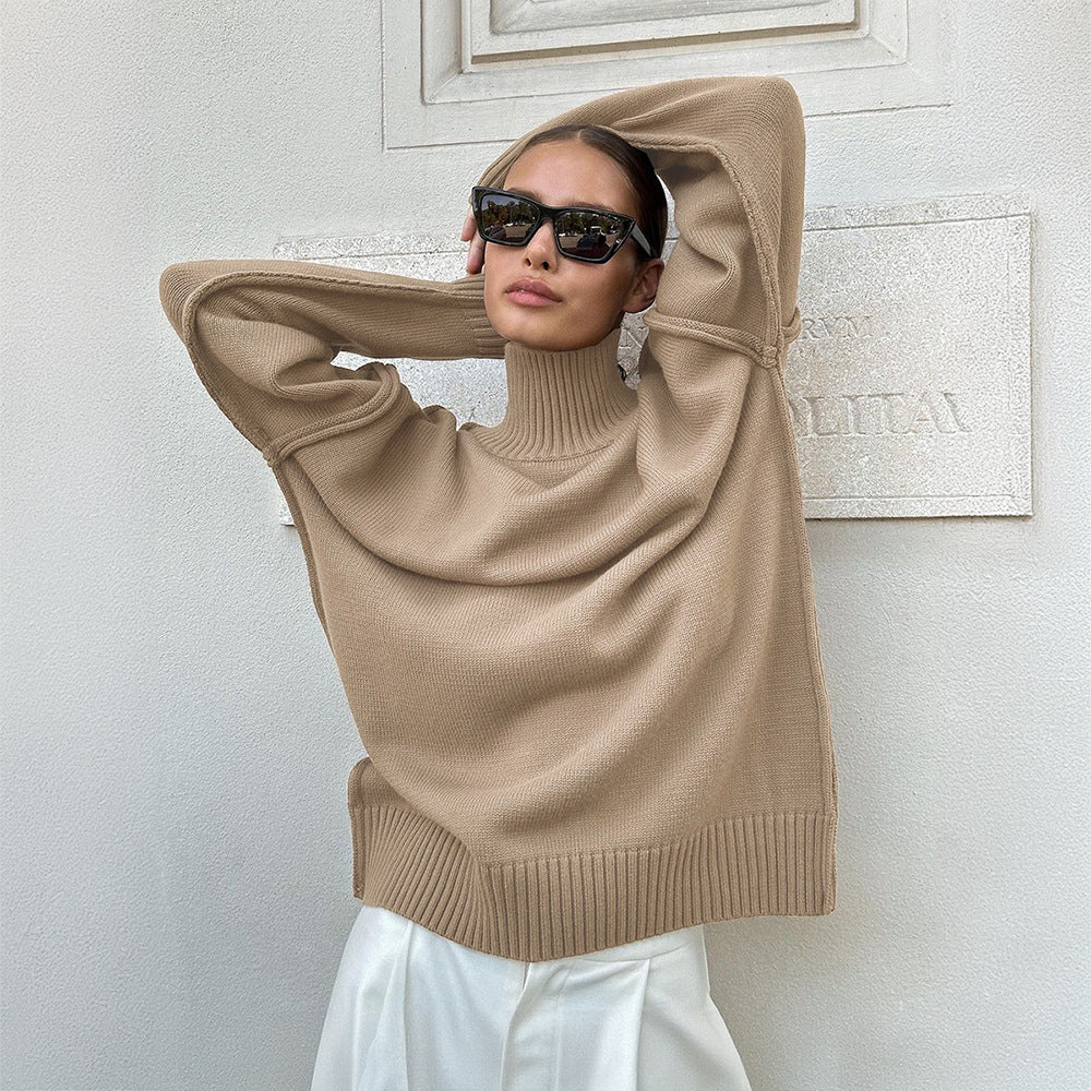 Damen Grobstrickpullover mit hohem Rollkragen und lässigem Schnitt Drune
