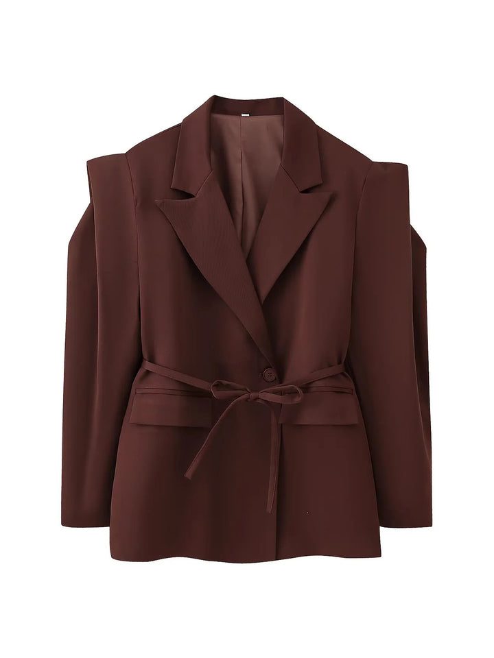 Damen Modische Blazerjacke mit Gürtel und Seidenoptik Drune