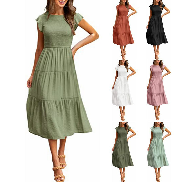 Damen Midi-Kleid mit elegantem geflochtenem Oberteil und leichtem Baumwollrock Drune