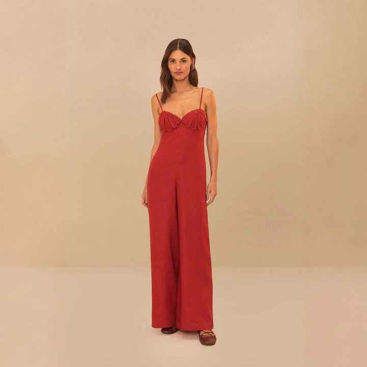 Damen Eleganter Jumpsuit mit voluminösen Rüschendetails und fließendem Schnitt Drune