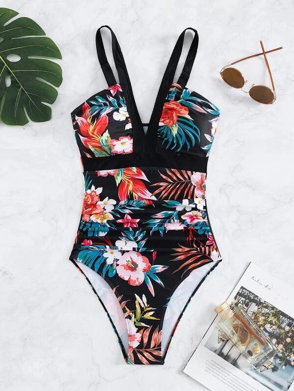 Damen Einteiliger Badeanzug mit anspruchsvollem Floral-Design Drune