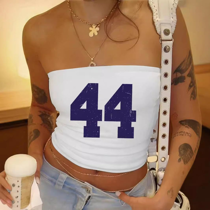 Damen Bandeau-Top mit stylischem Rock-Star-Print Drune
