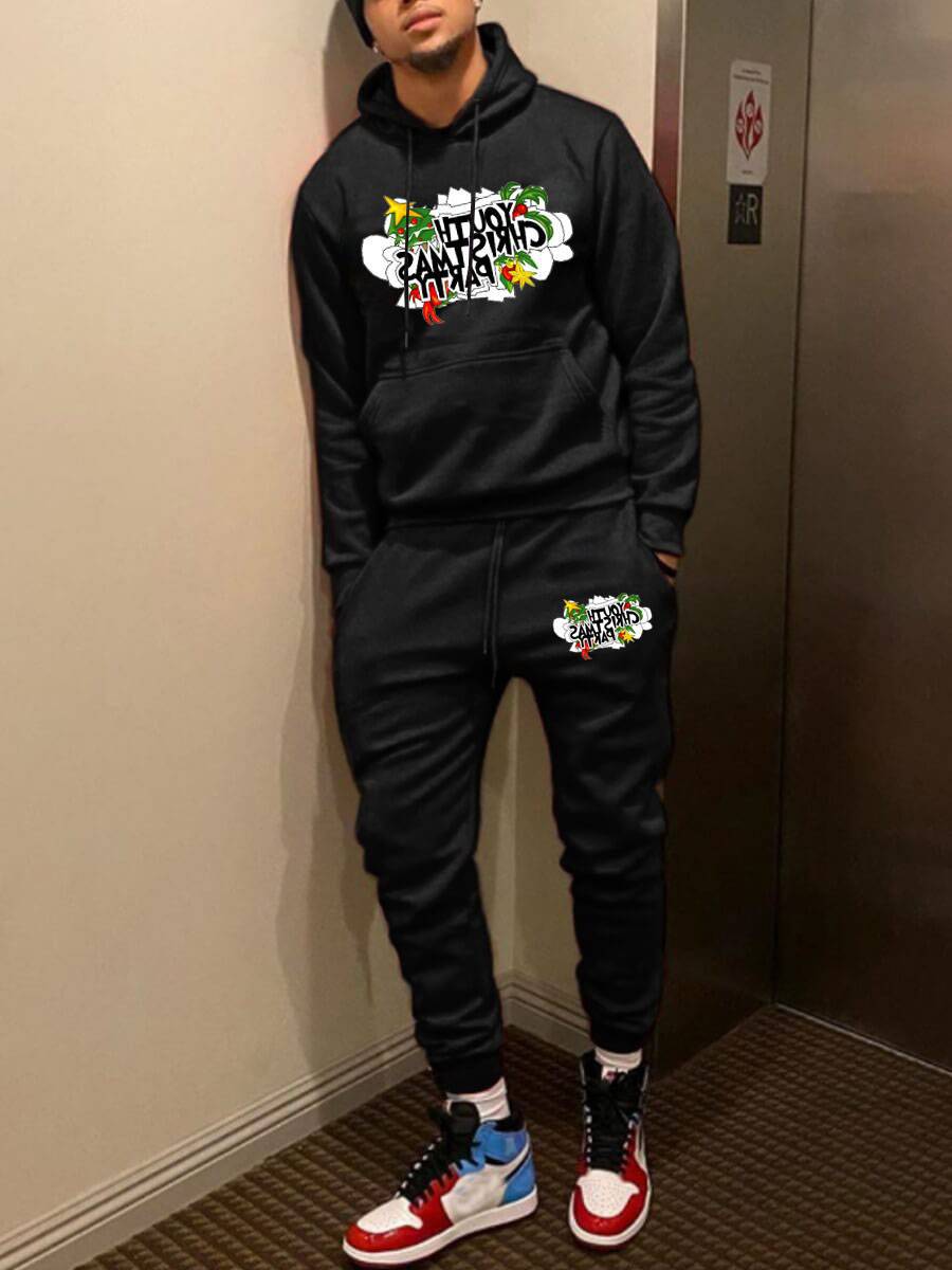 Damen Hoodie und Jogginghose Set mit kreativem Weihnachtsmotiv Drune