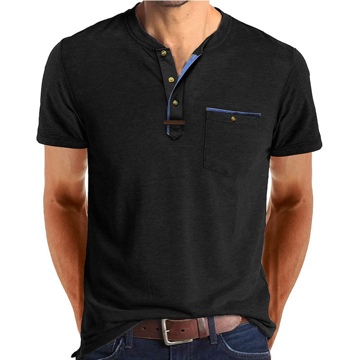 Herren Kurzarm-Henley T-Shirt mit modischen Akzenten Drune