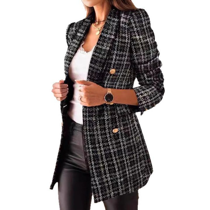 Damen Elegante Tweed-Blazerjacke mit tailliertem Schnitt und Knopfdetail Drune