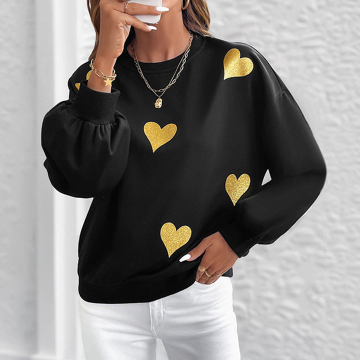 Damen modischer Sweatshirt mit goldenen Herzchen-Print Drune
