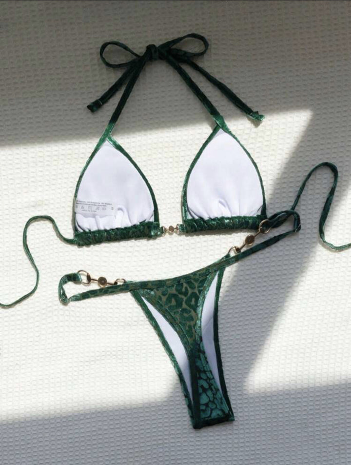 Damen Triangel-Bikini-Set mit luxuriösem Glanz und elegantem Leoprint Drune