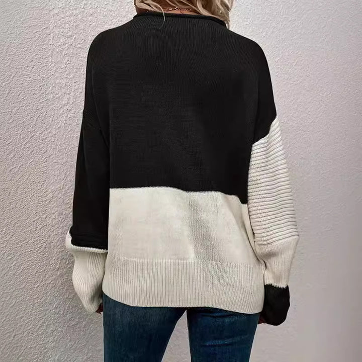 Damen Grobstrickpullover mit modernem Farbblock-Design und lockerer Passform Drune