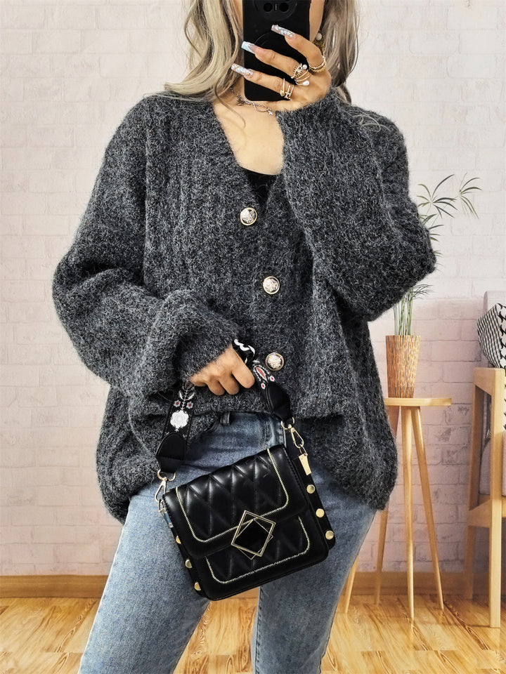 Damen gemütliche Strickjacke mit Knopfdetails Drune