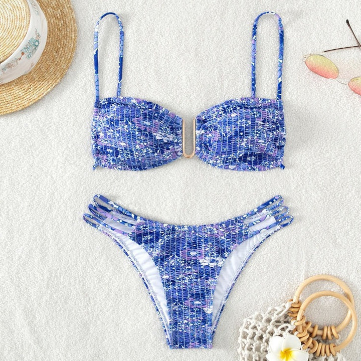 Damen Bikini-Set mit verspieltem Mustermix und modernen Schnürdetails Drune