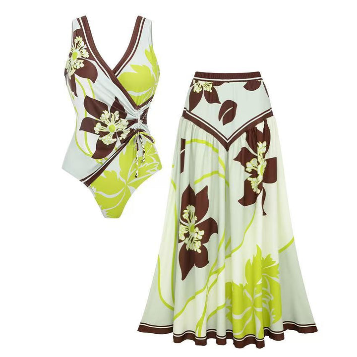 Damen Strandmode-Set mit floralem Wickeloberteil und schwingendem Rock Drune