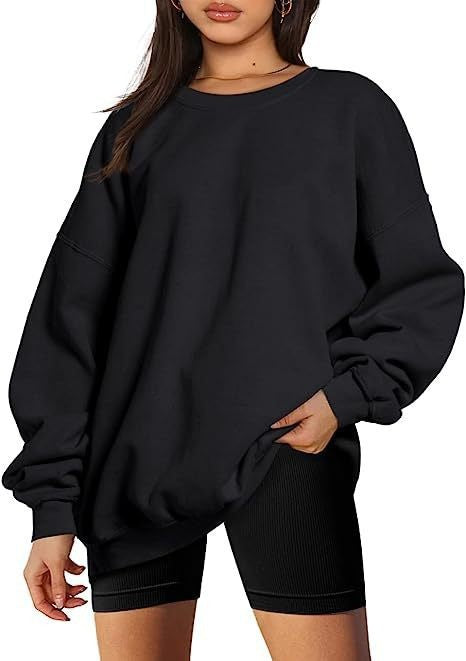 Damen nan extralanger Oversize-Sweatpullover mit Ballonärmeln, geripptem Saum und angerauter Innenseite Drune