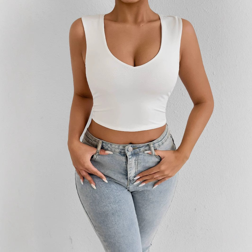 Damen Crop-Top mit V-Ausschnitt und raffinierten Seitenschlitzen Drune