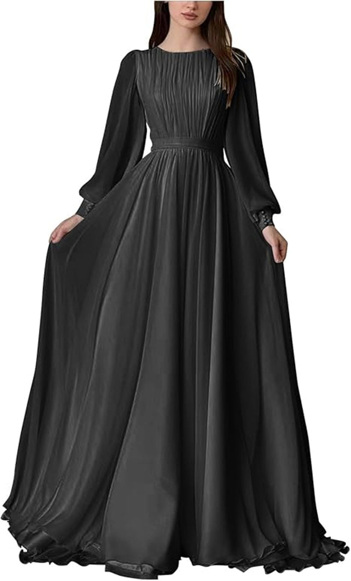 Damen Maxi-Party Kleid mit langen fließenden Ärmeln und Spitzenakzenten Drune