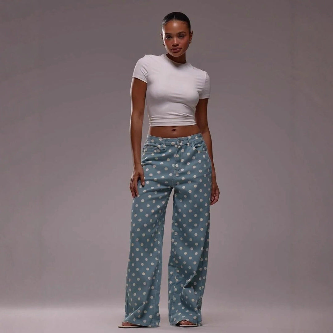 Damen Weite Stoffhose mit Polka-Dot Muster