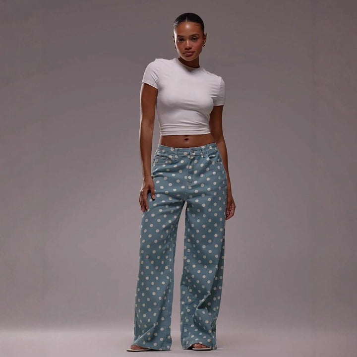 Damen Weite Stoffhose mit Polka-Dot Muster