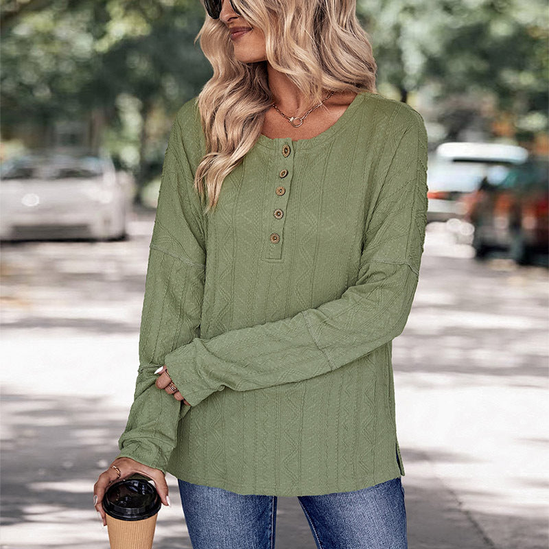 Damen Langarm-Henley-Shirt mit Strukturmuster Drune