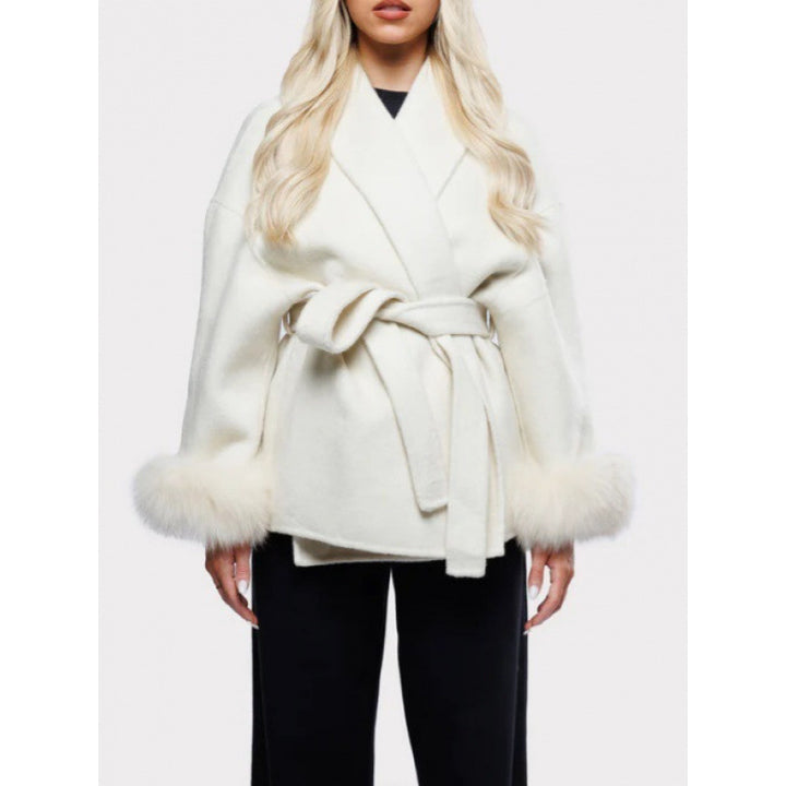 Damen elegante Kapuzenjacke mit Kunstpelzbesatz Drune