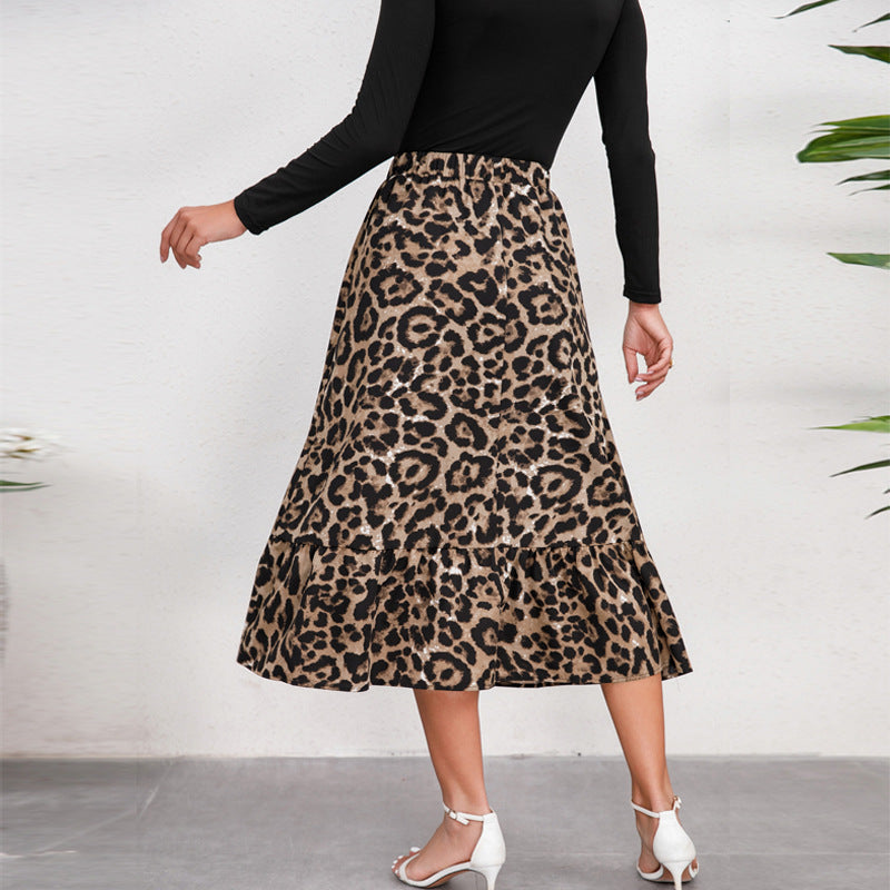 Damen Midirock mit elegantem Leoprint und fließendem Schnitt Drune