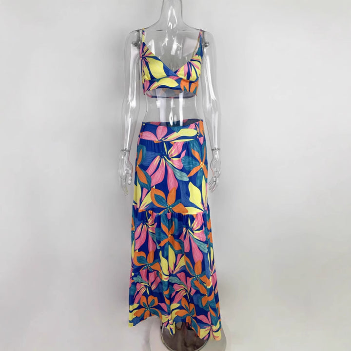 Damen Maxikleid mit floralem Design und verziertem V-Ausschnitt Drune