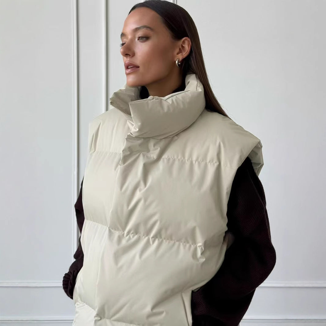Damen Steppweste mit hohem Kragen und Taschen Drune