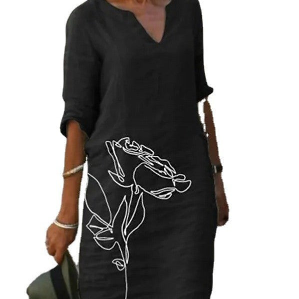 Damen Freizeitkleid mit floralem Design und V-Ausschnitt Drune