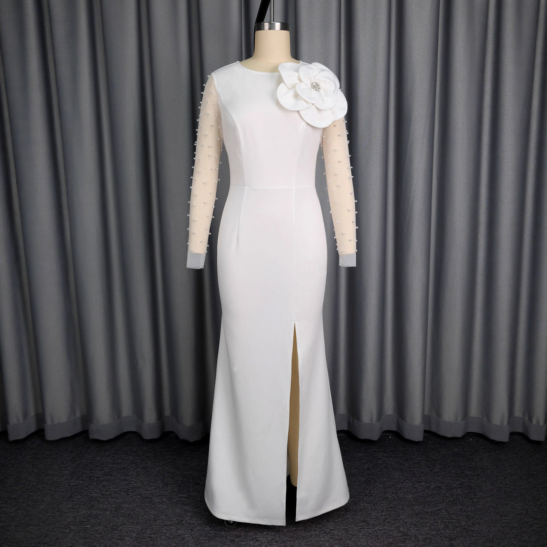 Damen Glamouröses Abendkleid mit taillierter Silhouette und transparenten Puffärmeln Drune