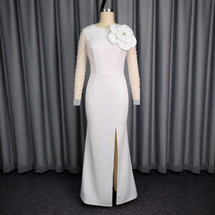 Damen Glamouröses Abendkleid mit taillierter Silhouette und transparenten Puffärmeln Drune